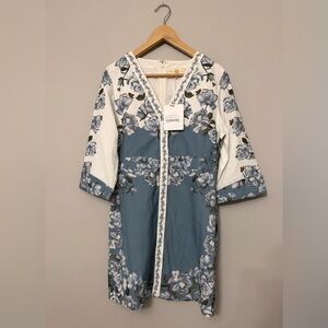 Anna Cate Maren Floral Mini Dress • White & Blue • Women’s Large • NWT